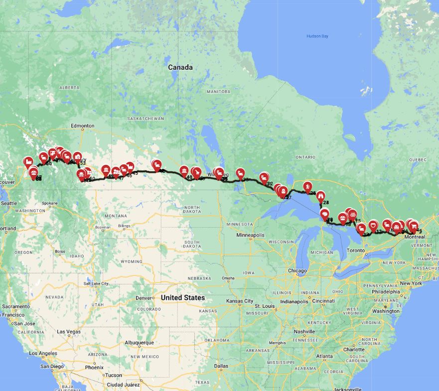 RV trip planner Canada Montreal to Kelowna motorhome road trip route
